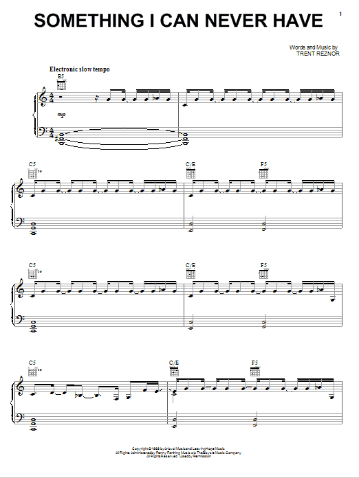 Nine Inch Nails Something I Can Never Have sheet music notes and chords arranged for Piano, Vocal & Guitar Chords (Right-Hand Melody)