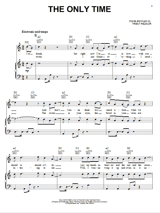 Nine Inch Nails The Only Time sheet music notes and chords arranged for Piano, Vocal & Guitar Chords (Right-Hand Melody)