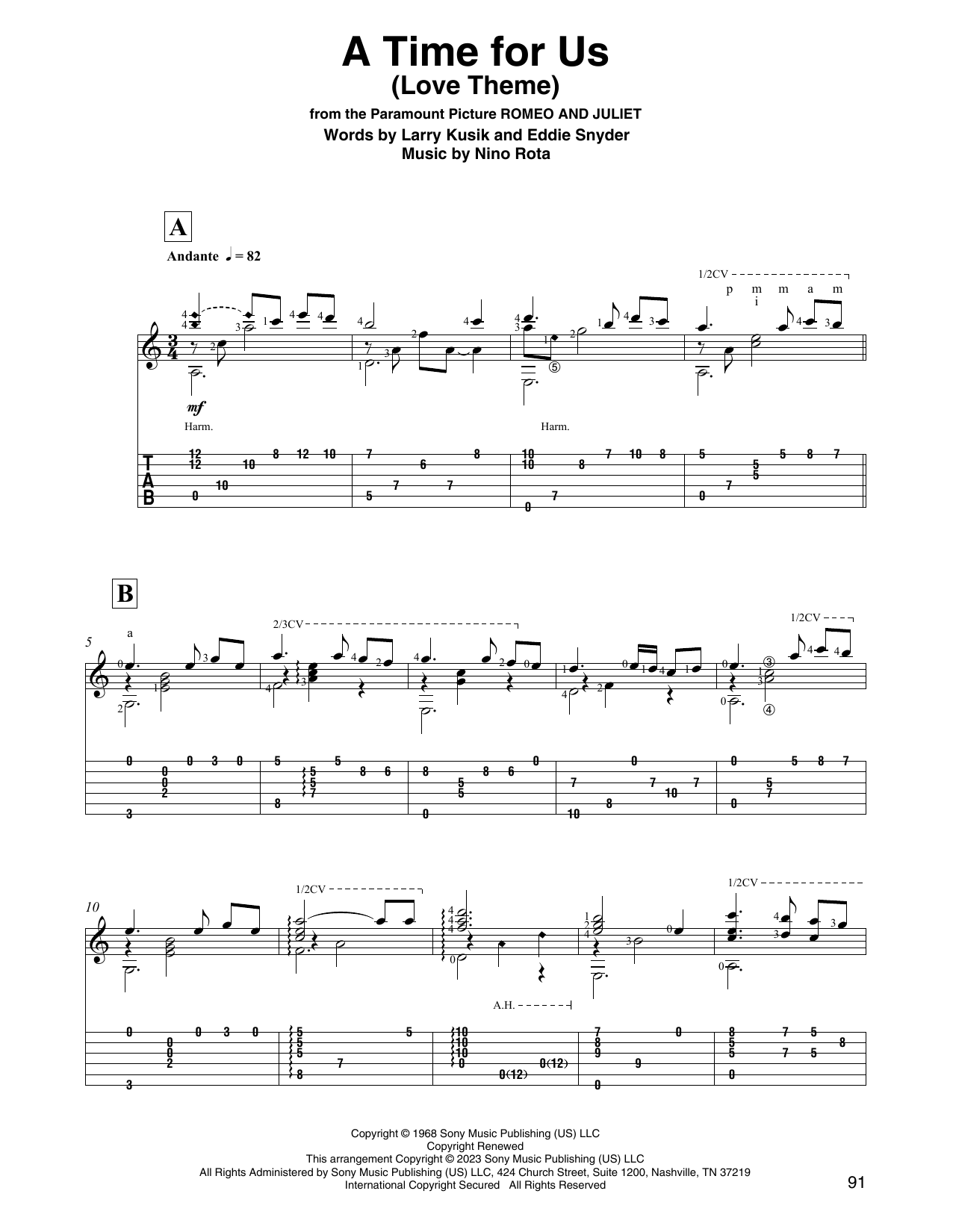 Nino Rota A Time For Us (Love Theme) (arr. David Jaggs) sheet music notes and chords arranged for Solo Guitar