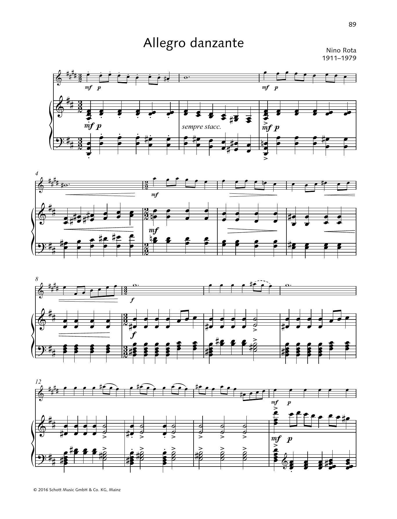 Nino Rota Allegro danzante sheet music notes and chords arranged for Woodwind Solo
