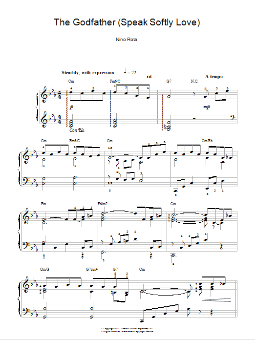 Nino Rota Love Theme from The Godfather sheet music notes and chords arranged for Easy Piano