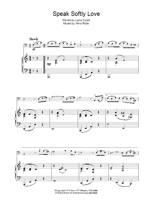Nino Rota Speak Softly Love (Godfather Theme) sheet music notes and chords arranged for Piano Chords/Lyrics