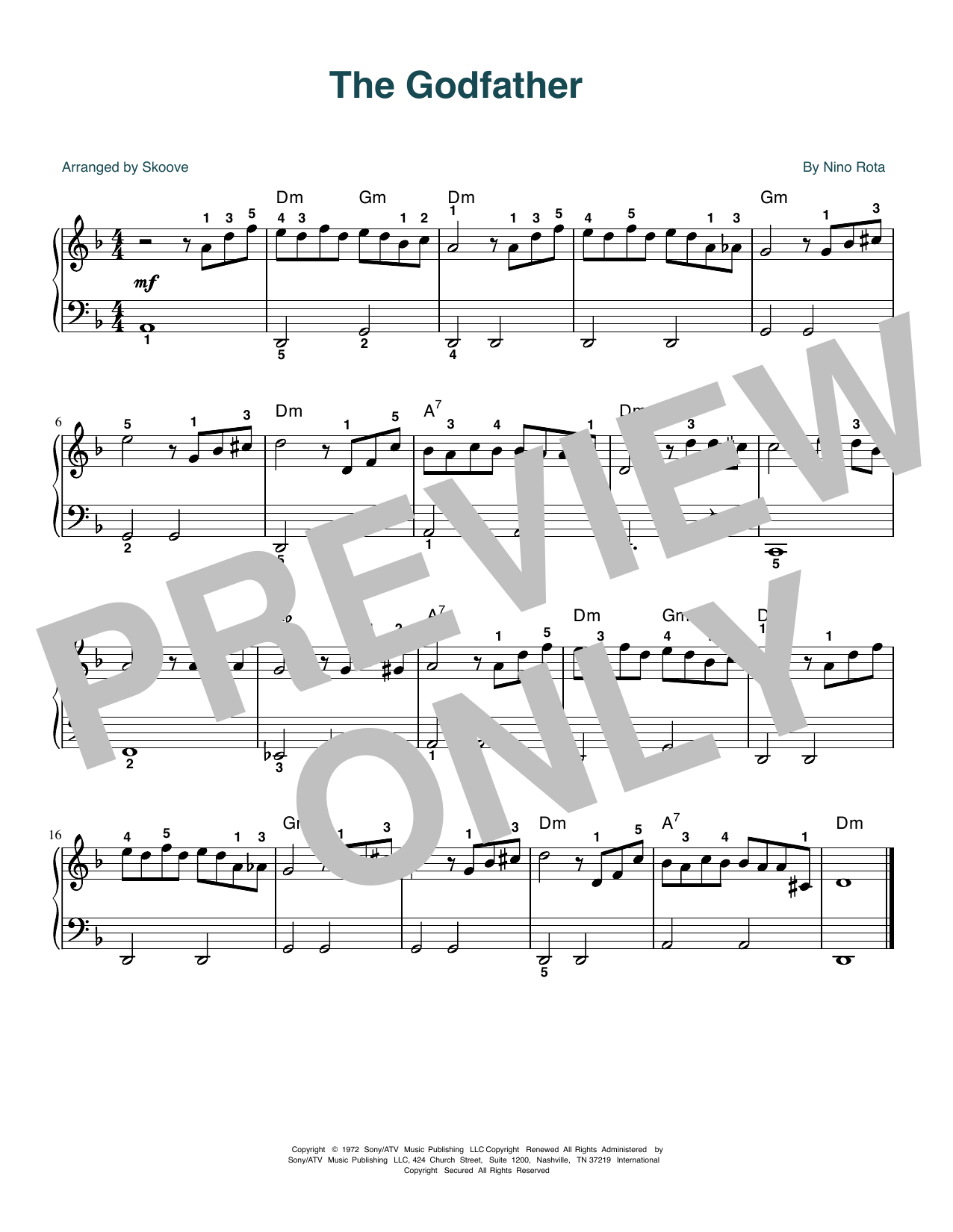 Nino Rota The Godfather (Love Theme) (arr. Skoove) sheet music notes and chords arranged for Easy Piano