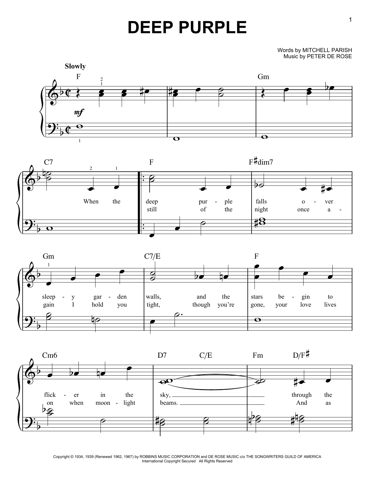 Nino Tempo & April Stevens Deep Purple sheet music notes and chords arranged for Real Book – Melody & Chords