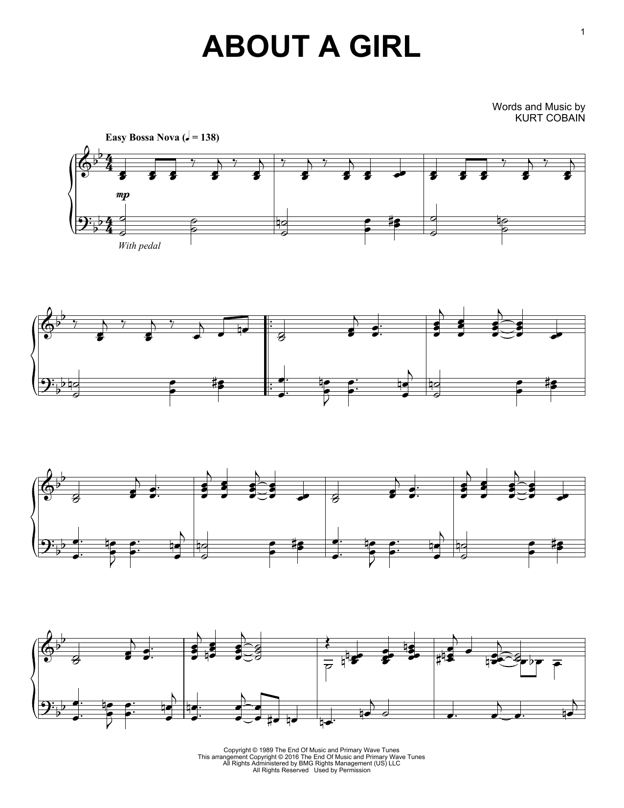 Nirvana About A Girl [Jazz version] sheet music notes and chords arranged for Piano Solo
