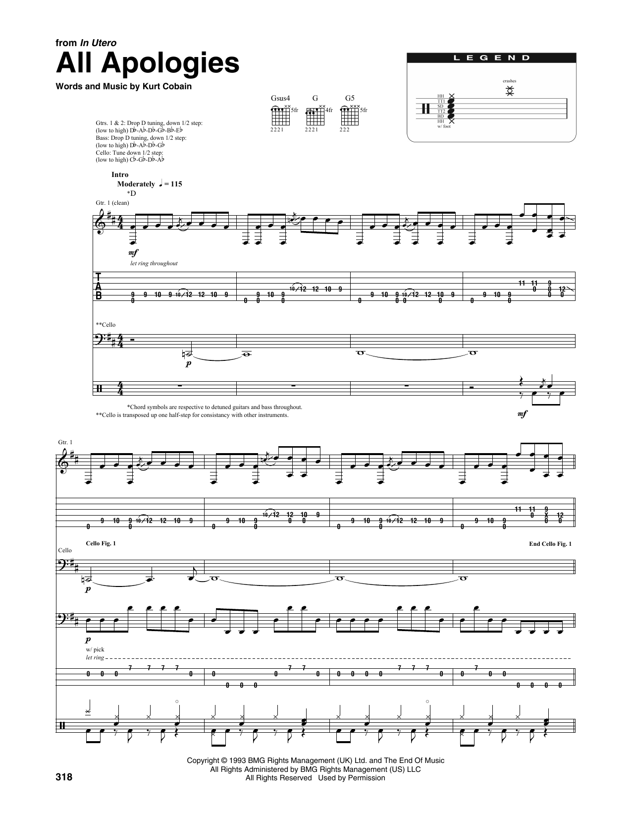 Nirvana All Apologies (from MTV Unplugged in New York) sheet music notes and chords arranged for Transcribed Score