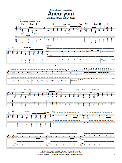Nirvana Aneurysm sheet music notes and chords. Download Printable PDF.