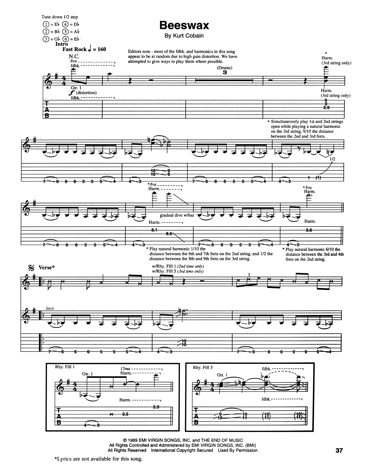 Nirvana Beeswax sheet music notes and chords arranged for Piano, Vocal & Guitar Chords (Right-Hand Melody)