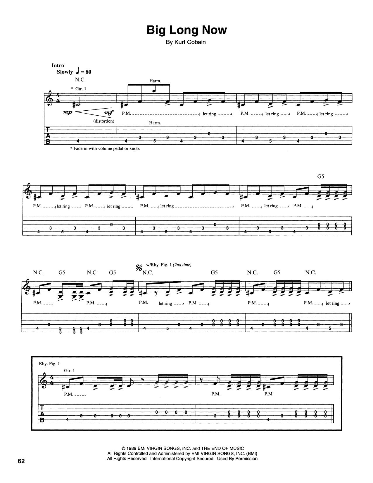 Nirvana Big Long Now sheet music notes and chords arranged for Guitar Tab