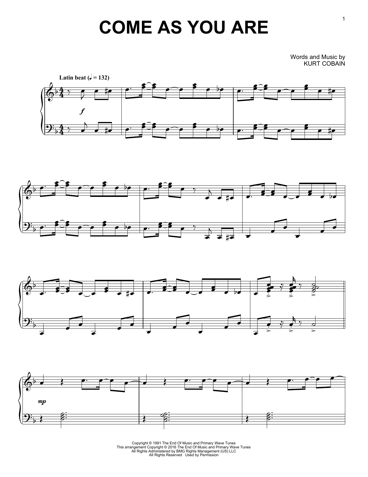 Nirvana Come As You Are [Jazz version] sheet music notes and chords arranged for Piano Solo