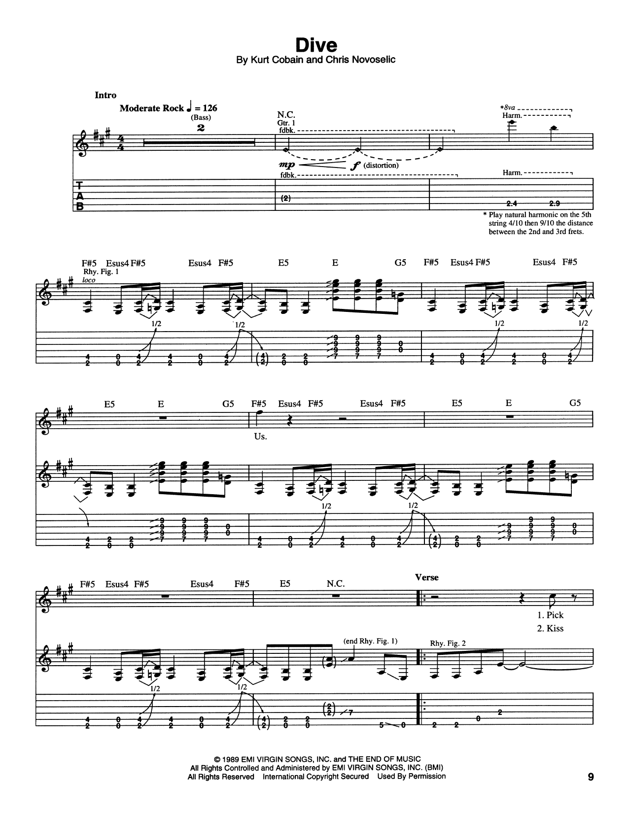 Nirvana Dive sheet music notes and chords arranged for Piano, Vocal & Guitar Chords (Right-Hand Melody)