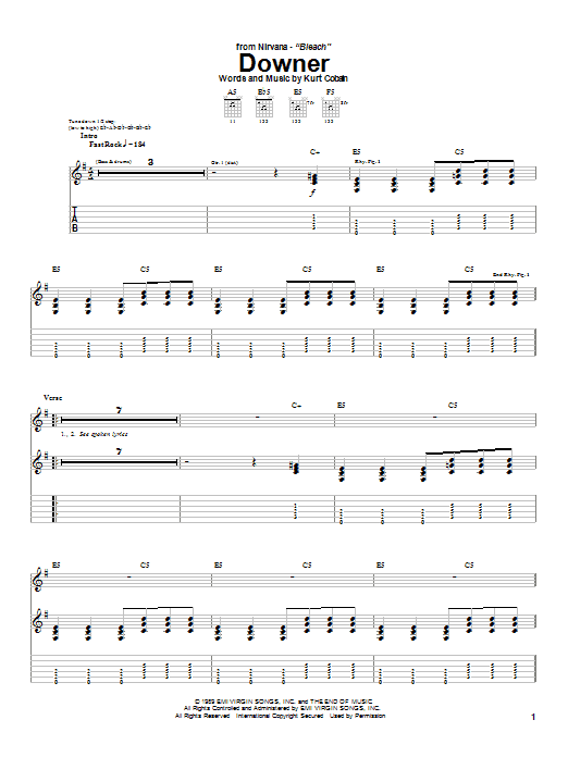 Nirvana Downer sheet music notes and chords arranged for Guitar Chords/Lyrics