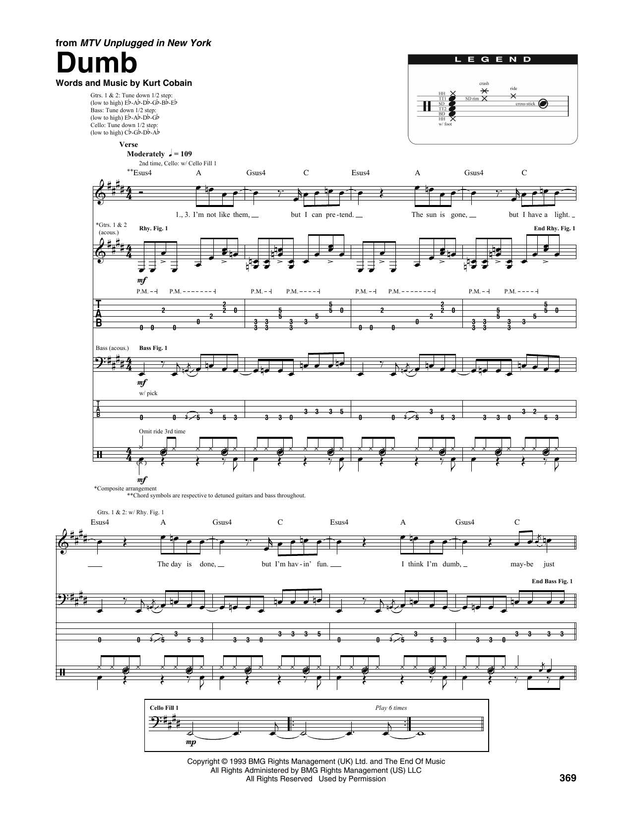 Nirvana Dumb (from MTV Unplugged in New York) sheet music notes and chords arranged for Transcribed Score