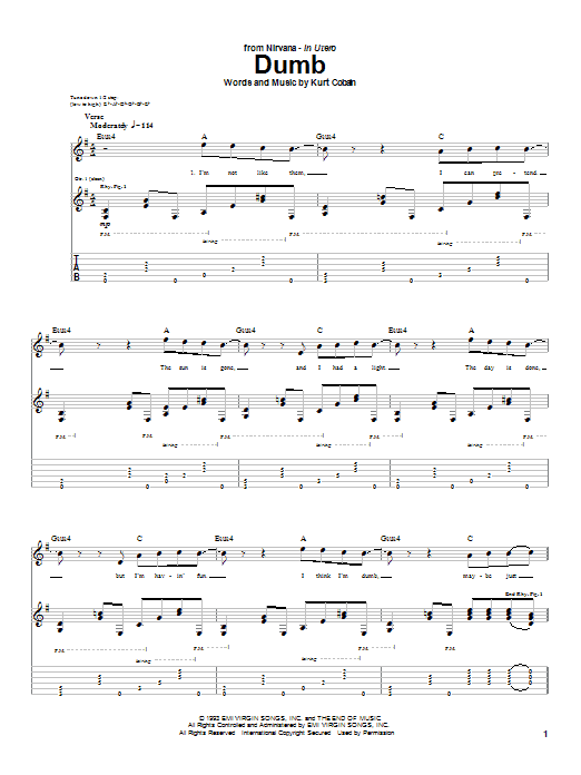 Nirvana Dumb sheet music notes and chords arranged for Guitar Chords/Lyrics