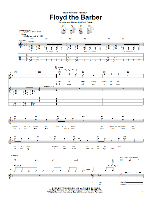 Nirvana Floyd The Barber sheet music notes and chords arranged for Piano, Vocal & Guitar Chords (Right-Hand Melody)