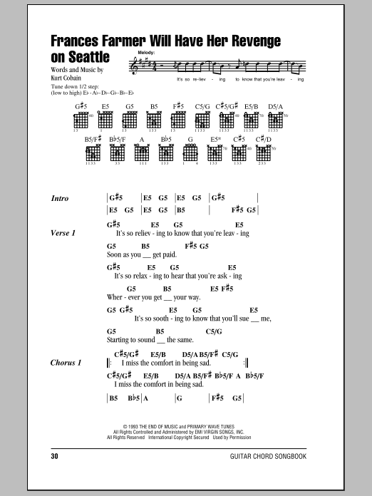 Nirvana Frances Farmer Will Have Her Revenge On Seattle sheet music notes and chords arranged for Guitar Tab