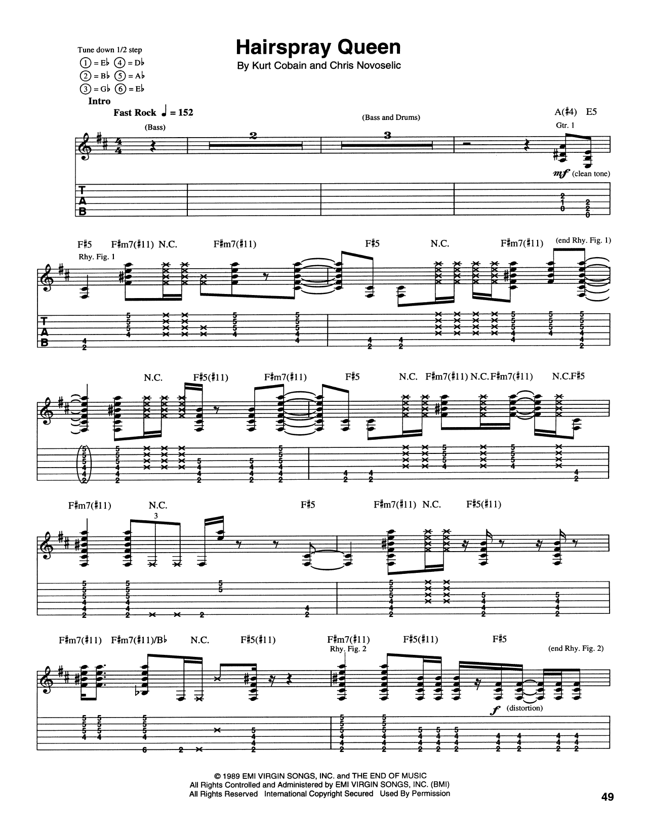 Nirvana Hairspray Queen sheet music notes and chords arranged for Piano, Vocal & Guitar Chords (Right-Hand Melody)