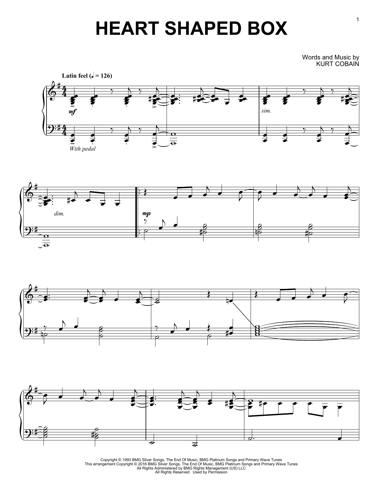 Nirvana Heart Shaped Box [Jazz version] sheet music notes and chords arranged for Piano Solo