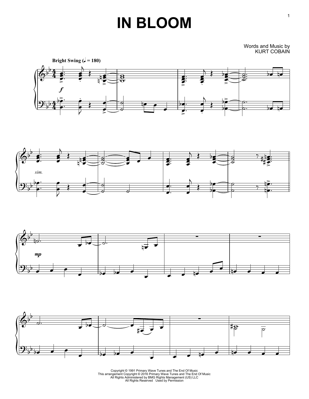 Nirvana In Bloom [Jazz version] sheet music notes and chords arranged for Piano Solo