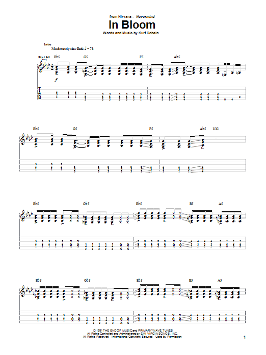 Nirvana In Bloom sheet music notes and chords arranged for Piano, Vocal & Guitar Chords (Right-Hand Melody)