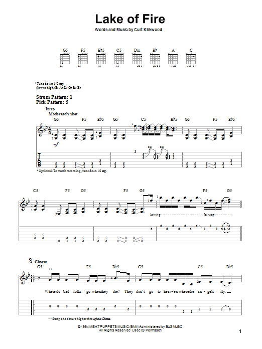 Nirvana Lake Of Fire sheet music notes and chords arranged for Easy Guitar Tab