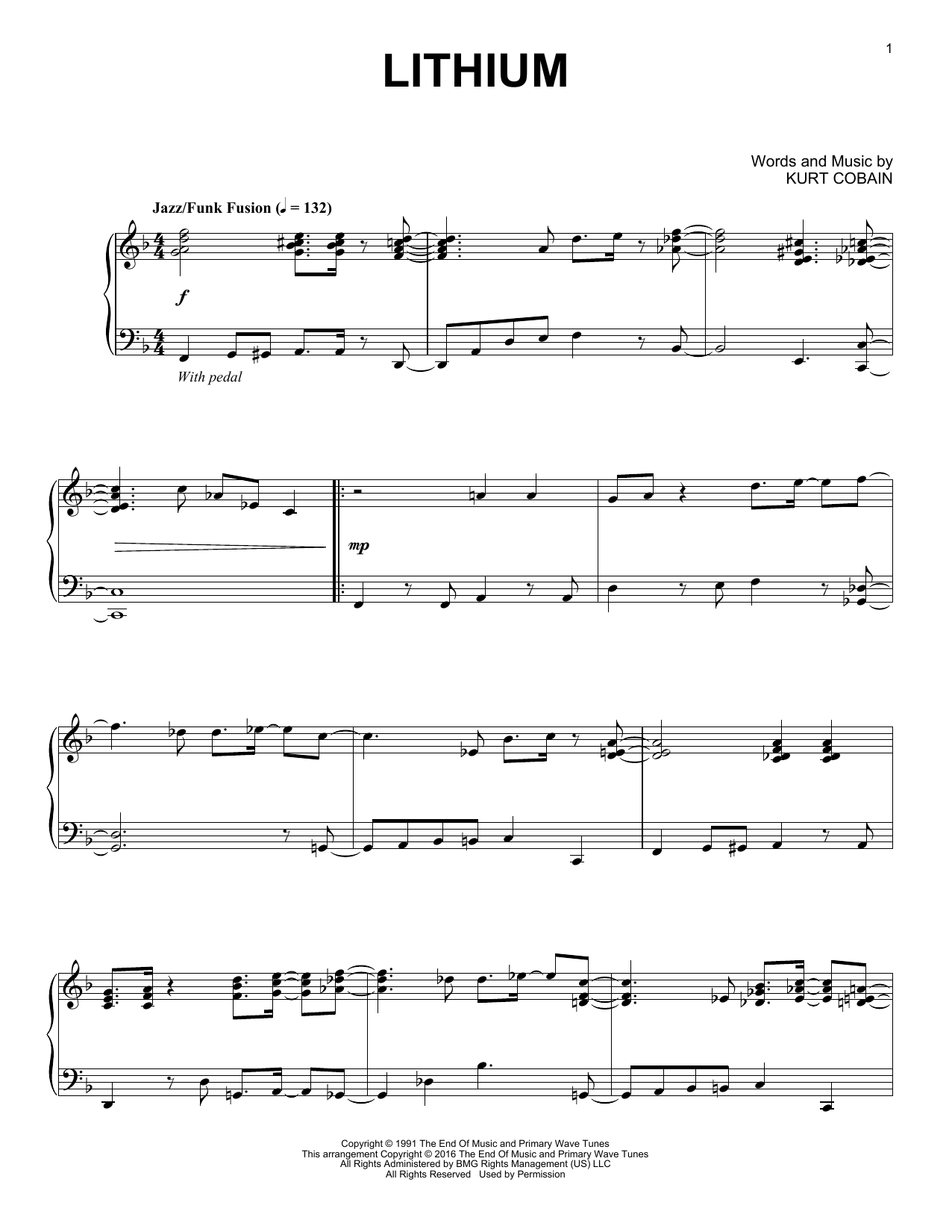 Nirvana Lithium [Jazz version] sheet music notes and chords arranged for Piano Solo