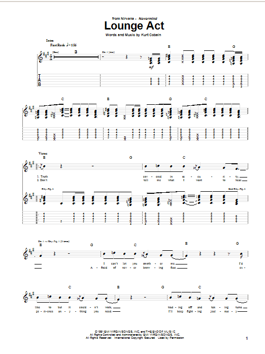Nirvana Lounge Act sheet music notes and chords arranged for Piano, Vocal & Guitar Chords (Right-Hand Melody)
