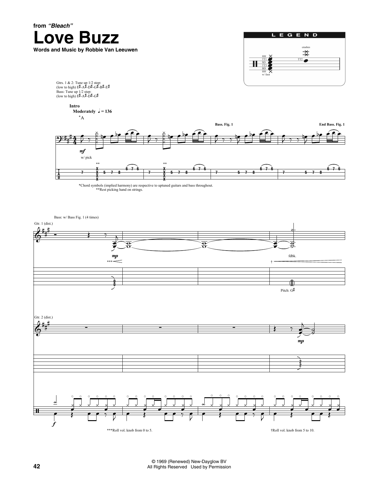 Nirvana Love Buzz sheet music notes and chords arranged for Transcribed Score