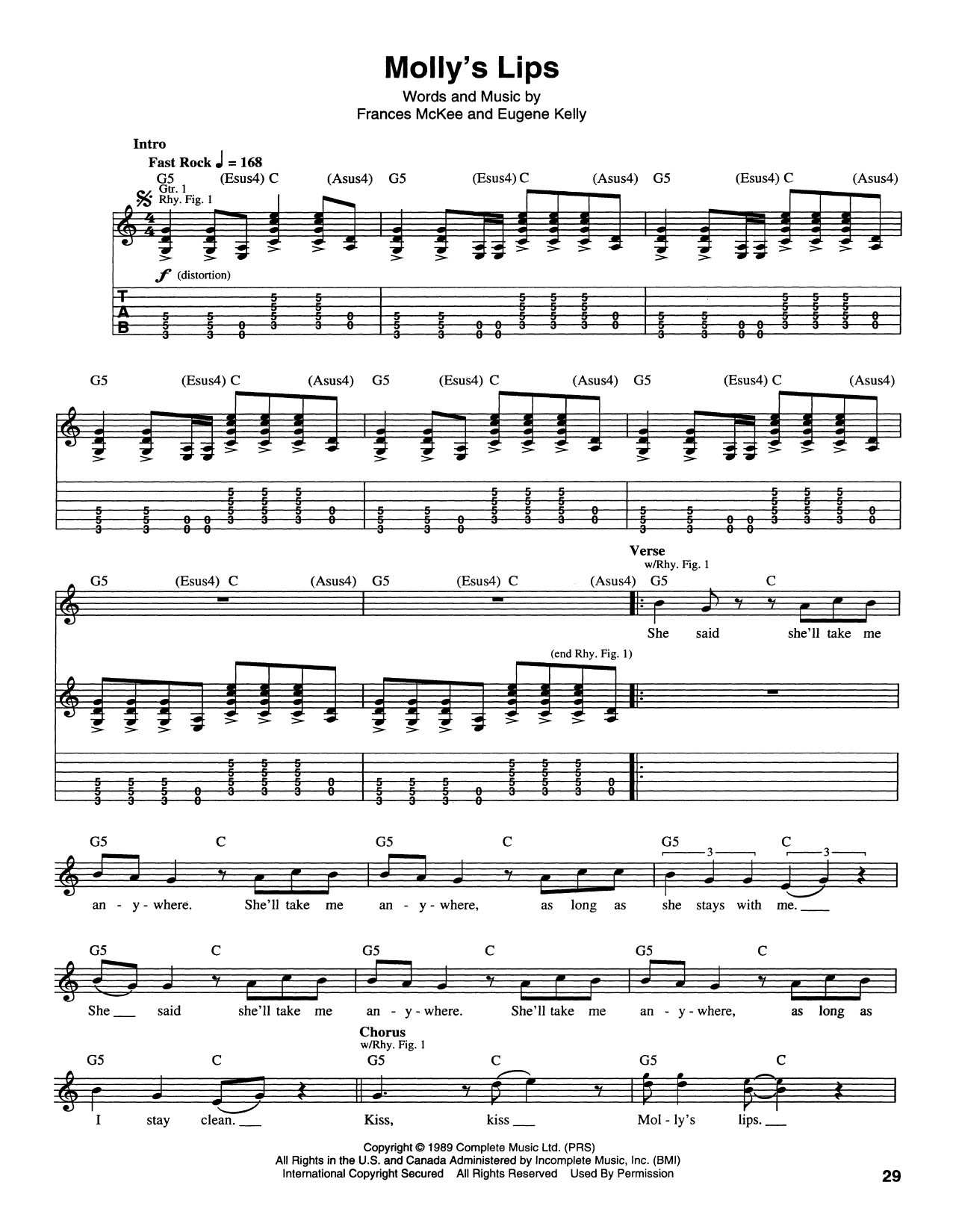 Nirvana Molly's Lips sheet music notes and chords arranged for Piano, Vocal & Guitar Chords (Right-Hand Melody)