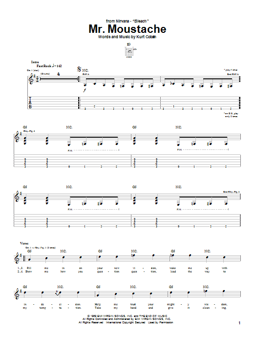 Nirvana Mr. Moustache sheet music notes and chords arranged for Guitar Tab