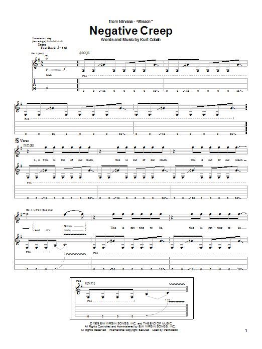 Nirvana Negative Creep sheet music notes and chords. Download Printable PDF.