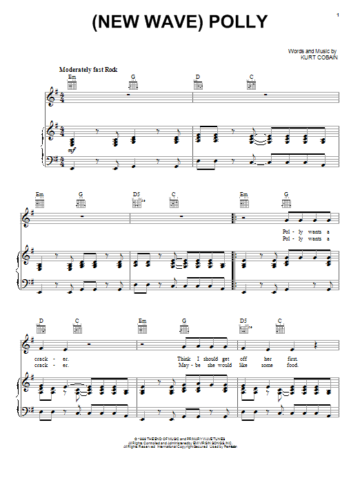 Nirvana (New Wave) Polly sheet music notes and chords arranged for Piano, Vocal & Guitar Chords (Right-Hand Melody)