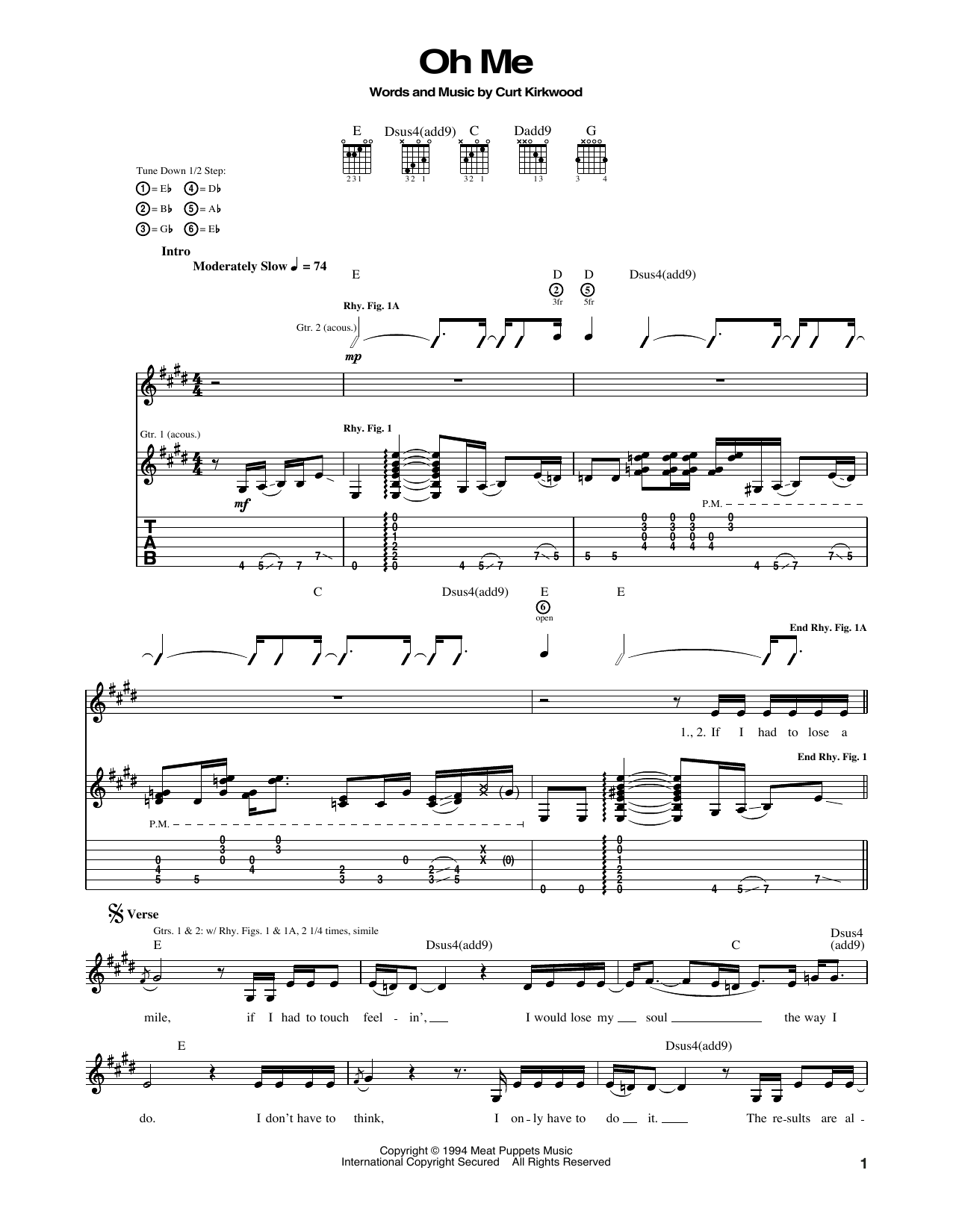 Nirvana Oh Me sheet music notes and chords arranged for Guitar Tab