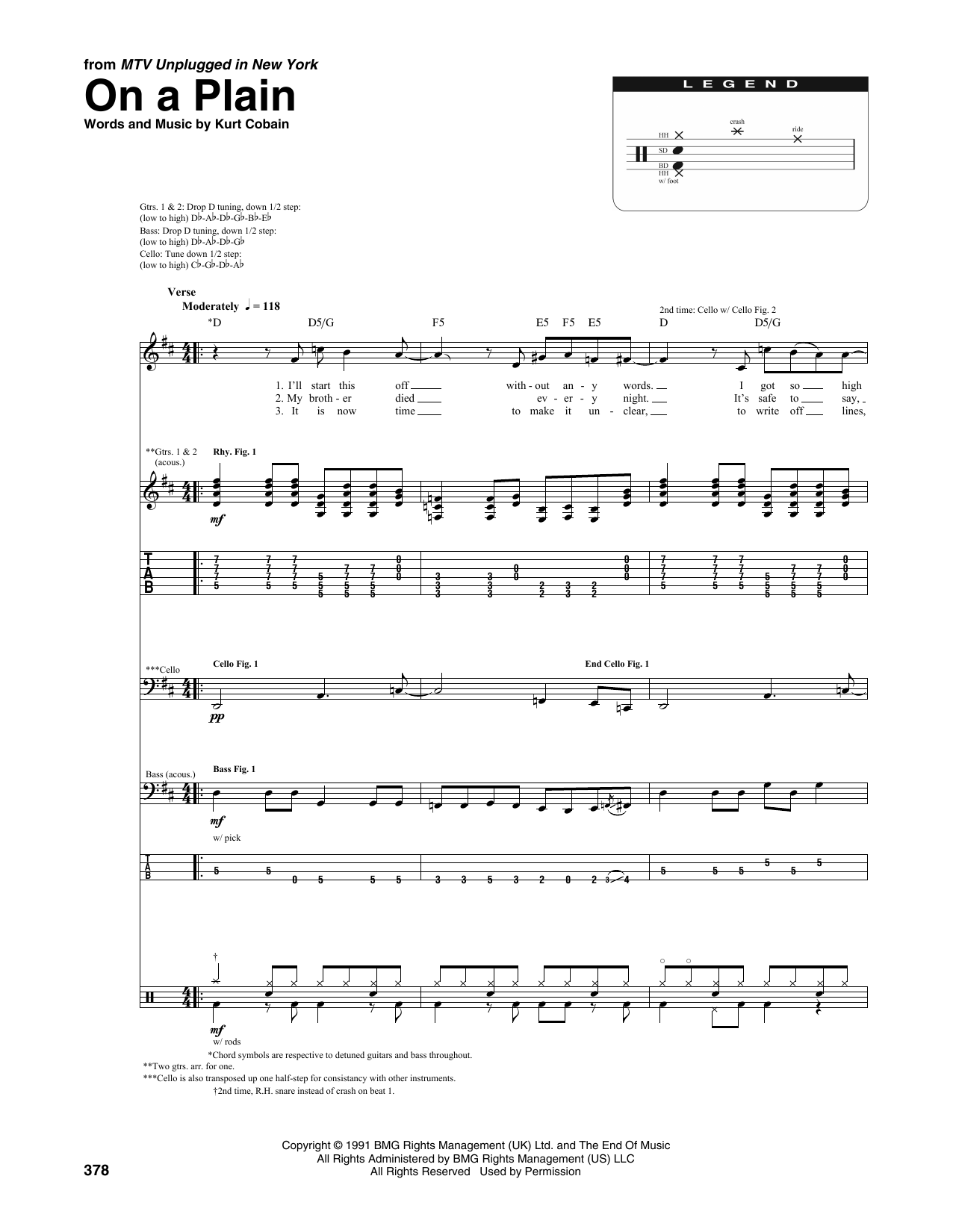 Nirvana On A Plain (from MTV Unplugged in New York) sheet music notes and chords arranged for Transcribed Score