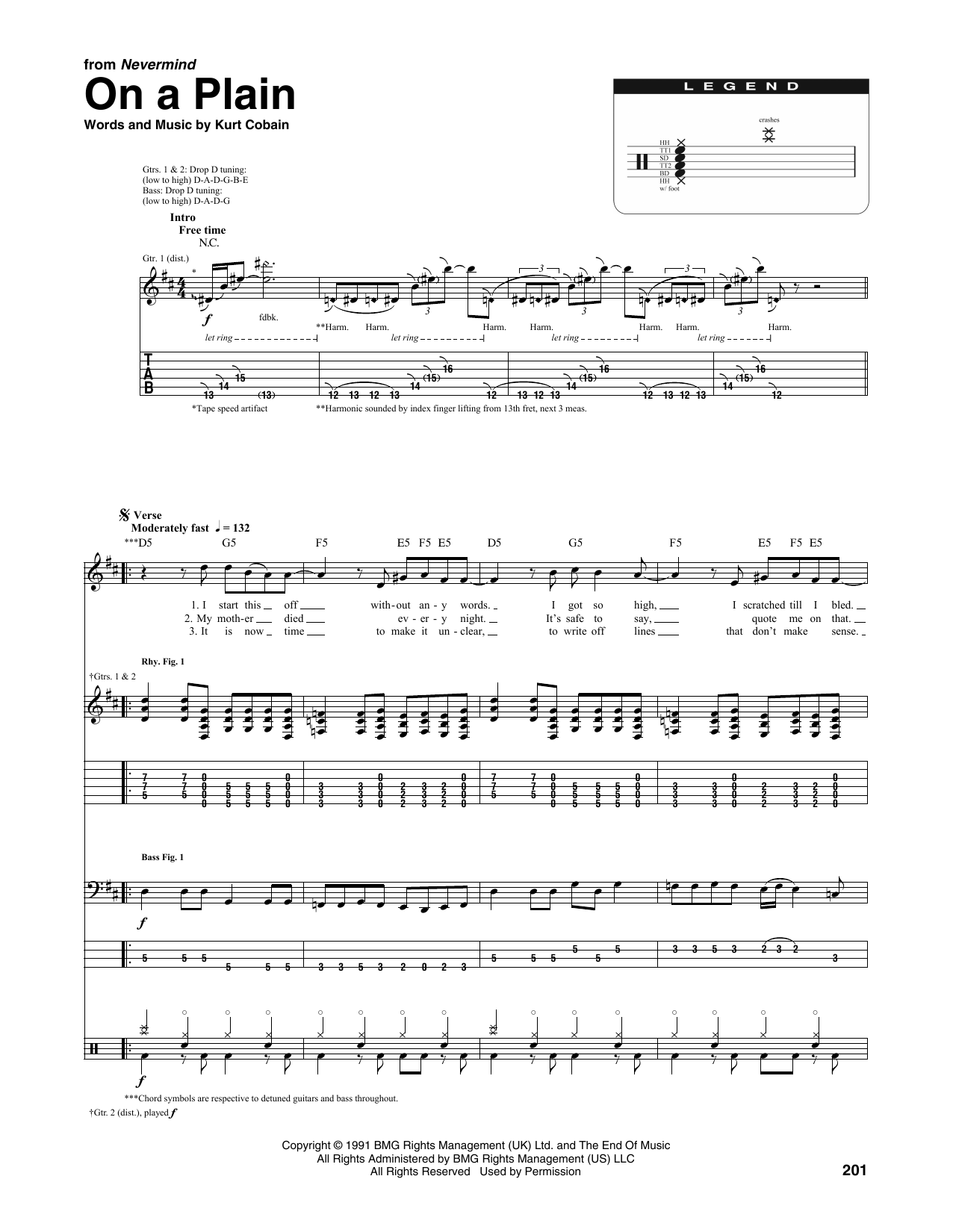Nirvana On A Plain (from Nevermind) sheet music notes and chords arranged for Transcribed Score