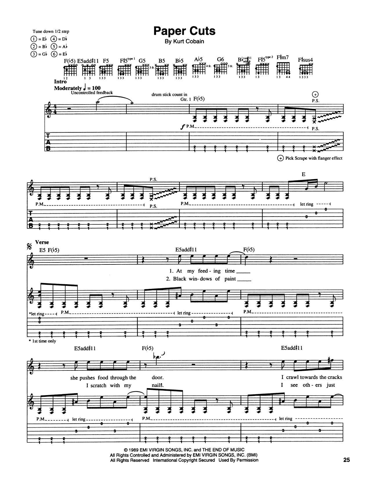 Nirvana Paper Cuts sheet music notes and chords arranged for Piano, Vocal & Guitar Chords (Right-Hand Melody)