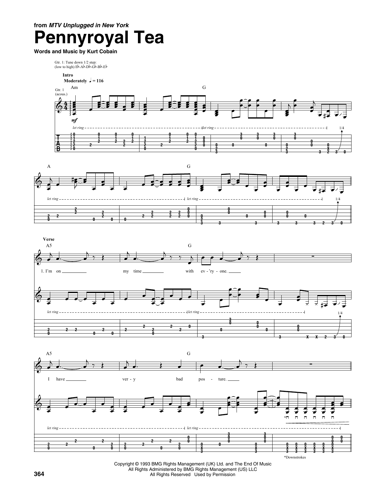 Nirvana Pennyroyal Tea (from MTV Unplugged in New York) sheet music notes and chords arranged for Transcribed Score