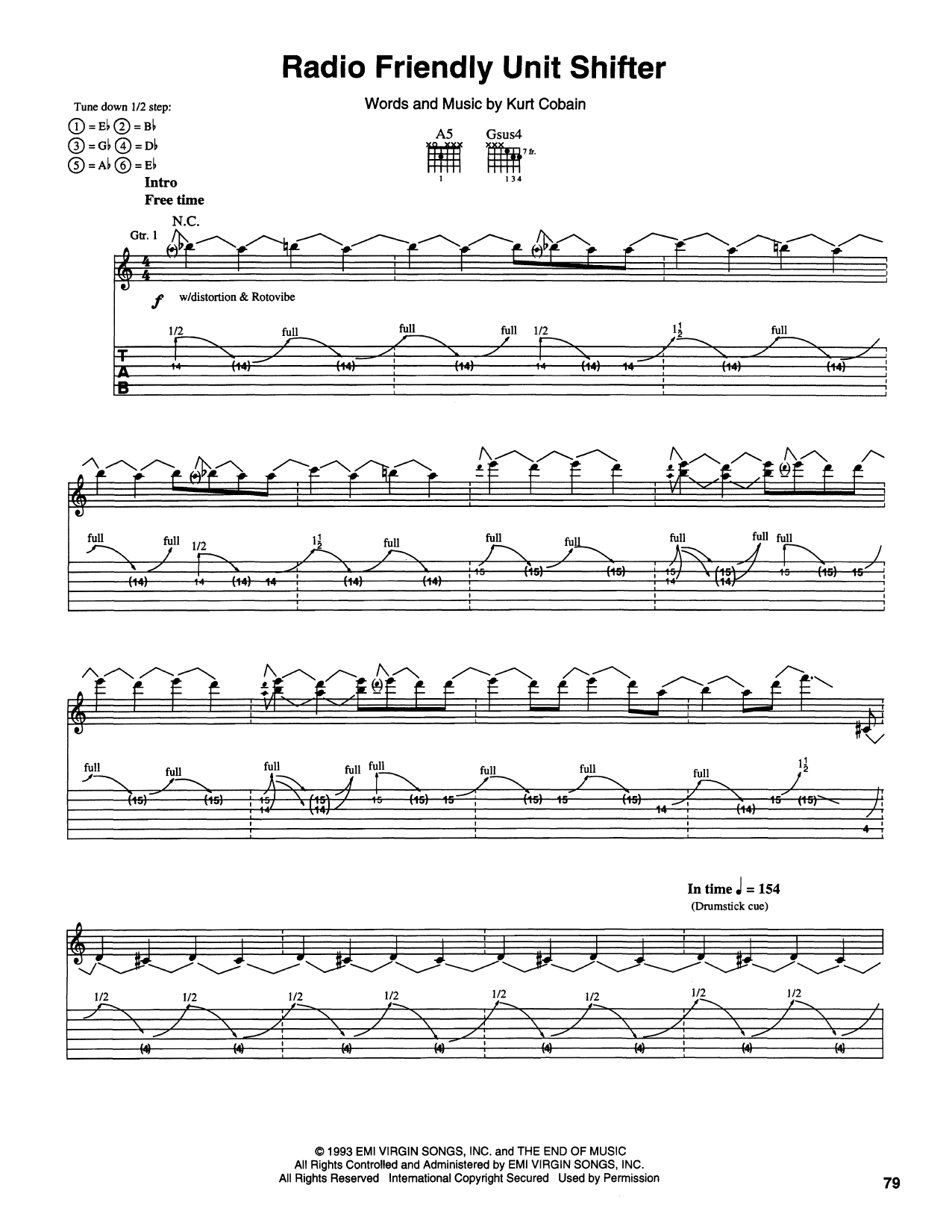 Nirvana Radio Friendly Unit Shifter sheet music notes and chords arranged for Guitar Tab