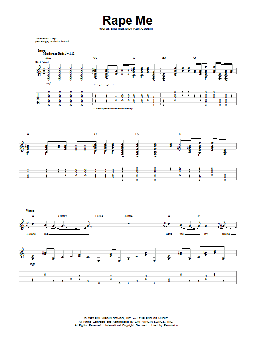 Nirvana Rape Me sheet music notes and chords arranged for Guitar Chords/Lyrics
