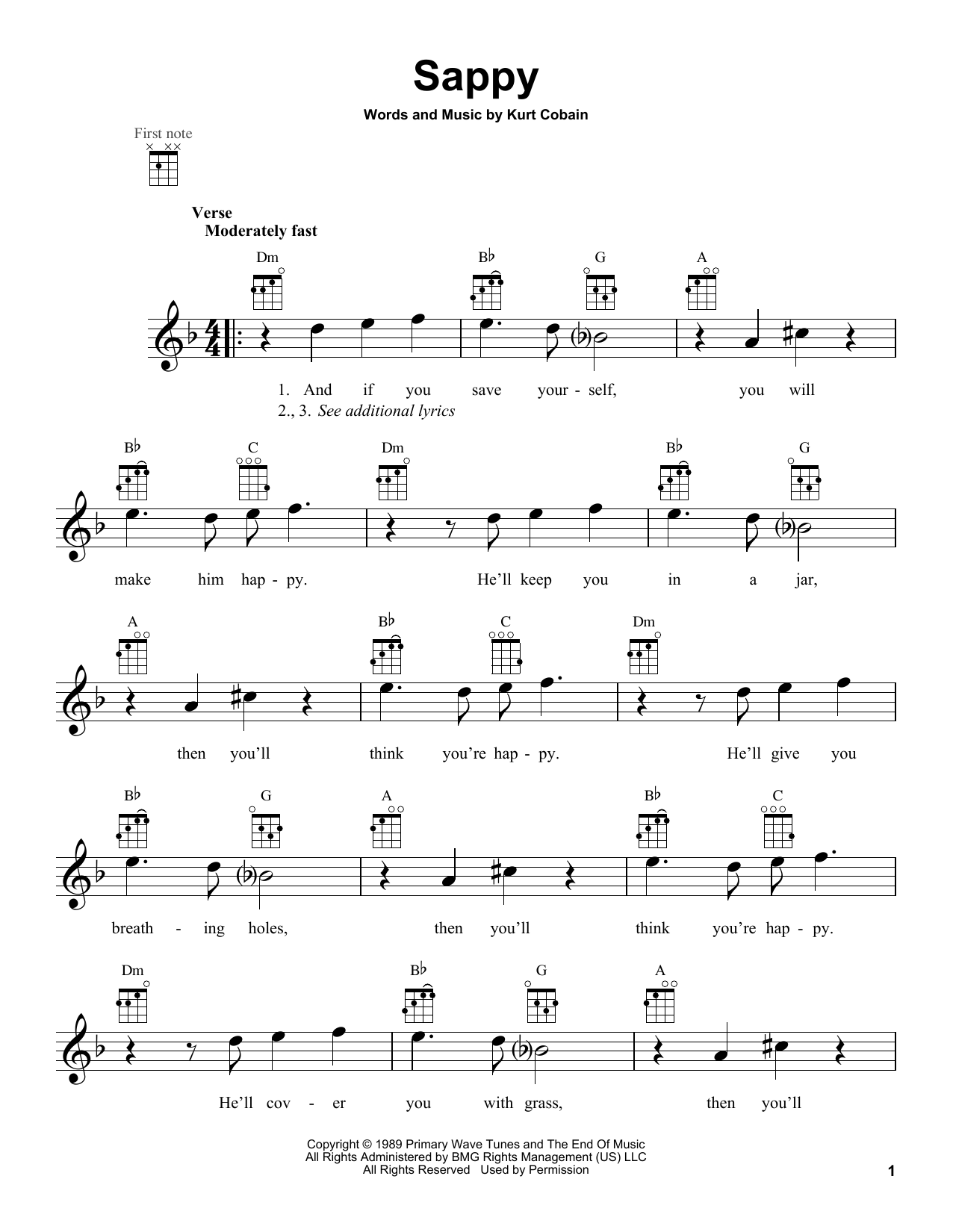 Nirvana Sappy sheet music notes and chords arranged for Ukulele