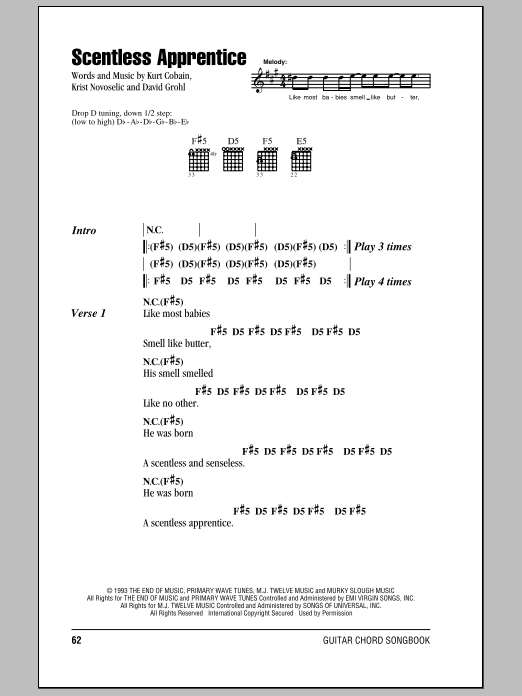 Nirvana Scentless Apprentice sheet music notes and chords arranged for Guitar Chords/Lyrics
