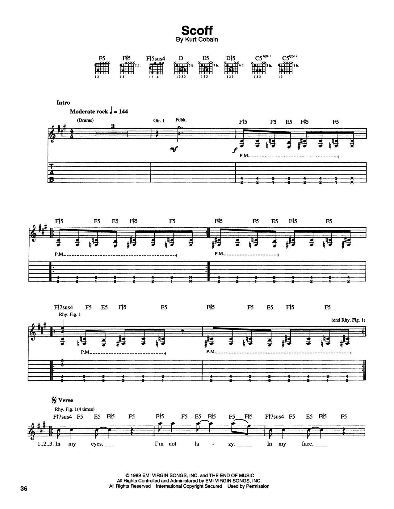 Nirvana Scoff sheet music notes and chords arranged for Guitar Tab