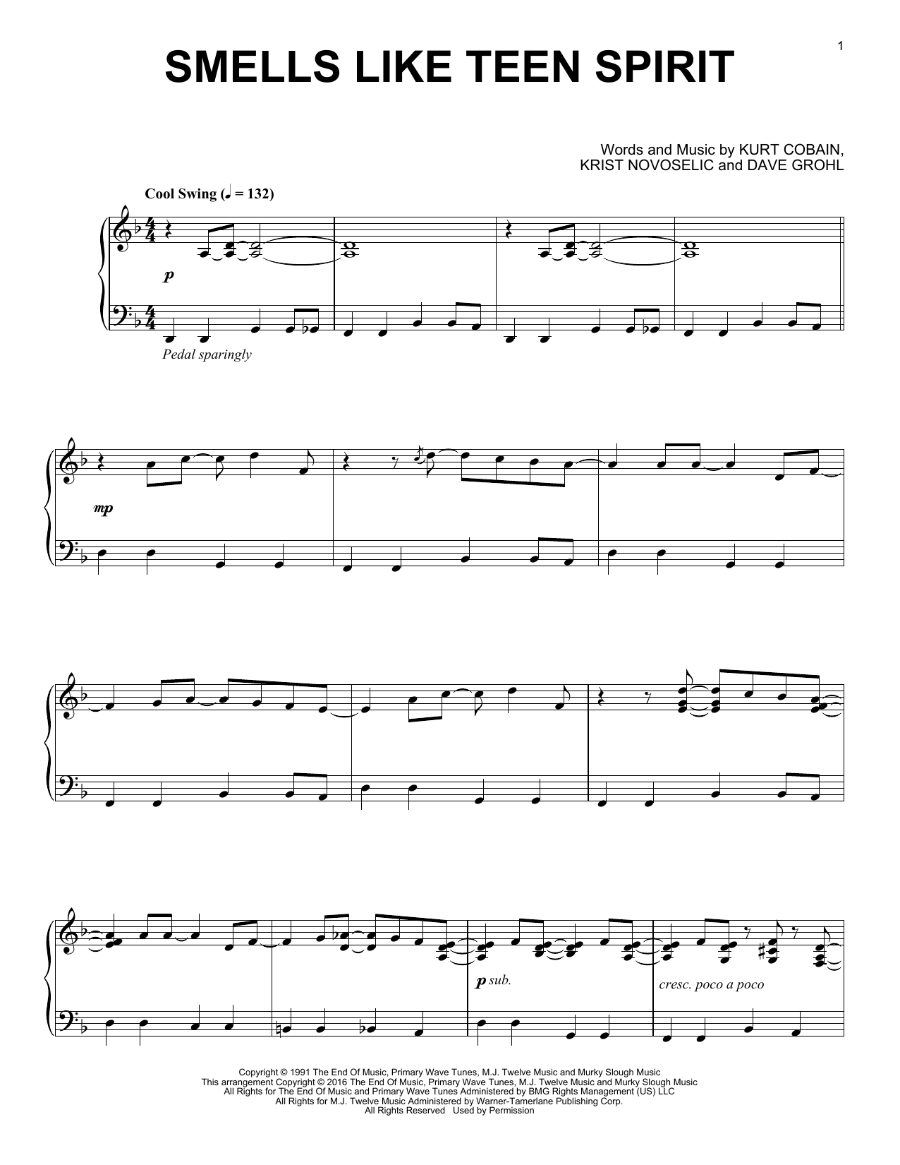 Nirvana Smells Like Teen Spirit [Jazz version] sheet music notes and chords arranged for Piano Solo