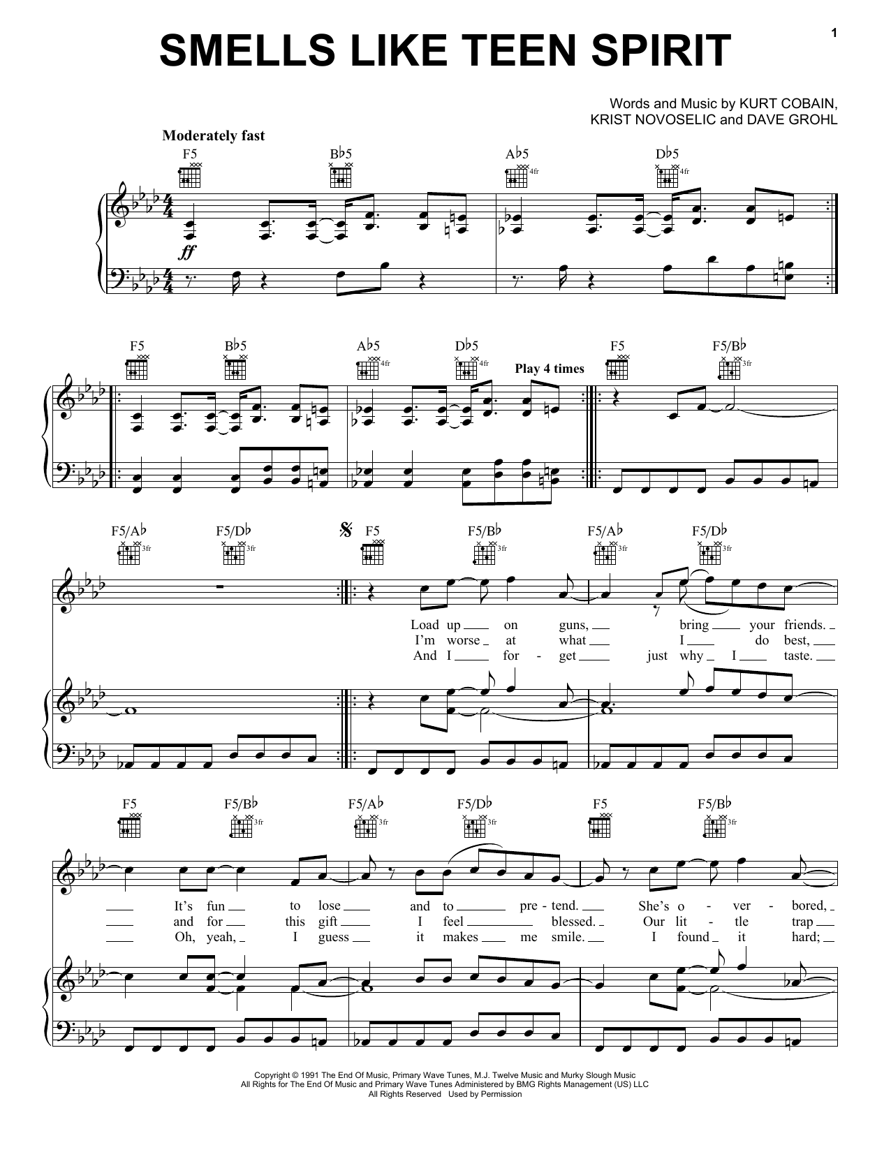 Nirvana Smells Like Teen Spirit sheet music notes and chords arranged for Trumpet Solo