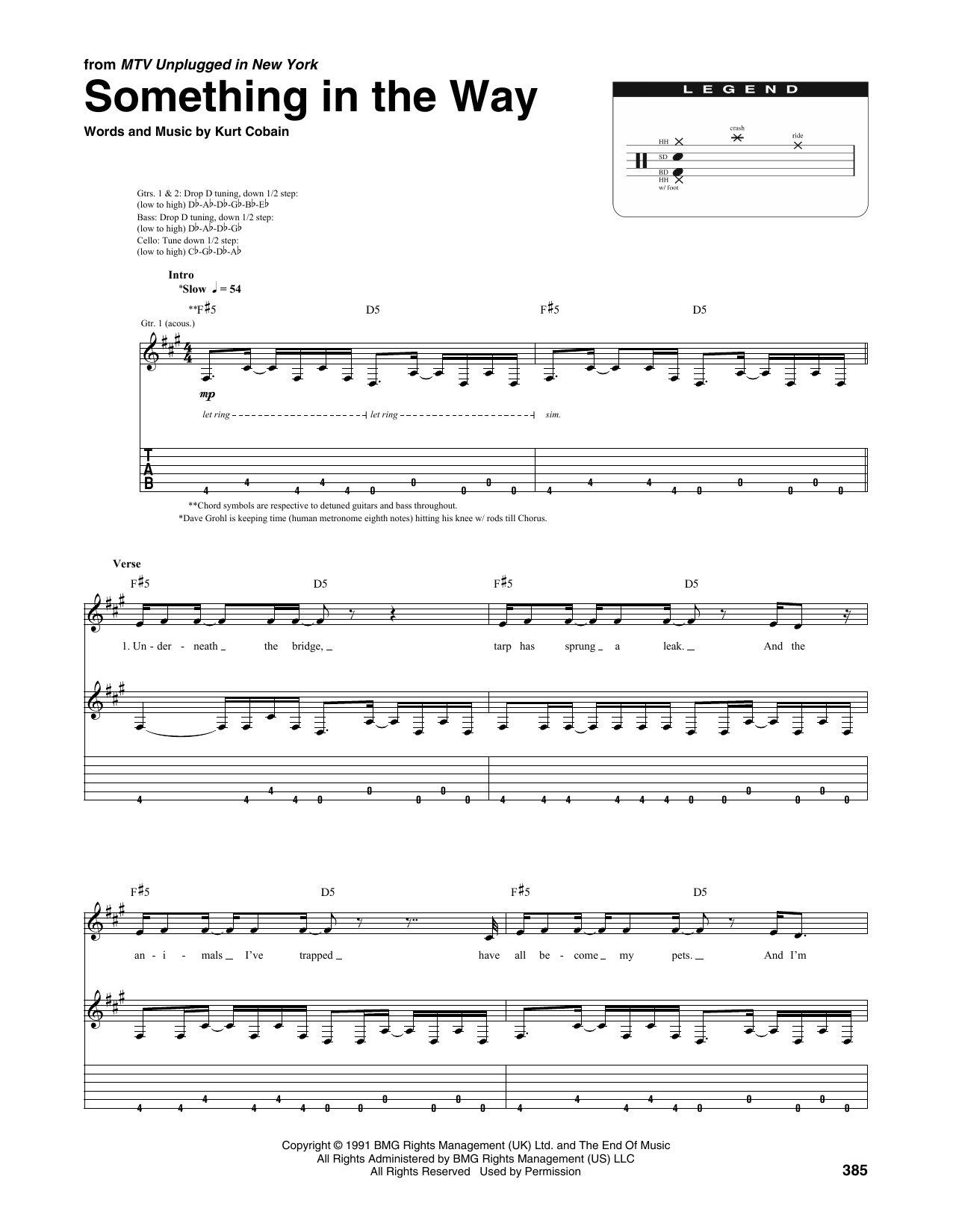 Nirvana Something In The Way (from MTV Unplugged in New York) sheet music notes and chords arranged for Transcribed Score