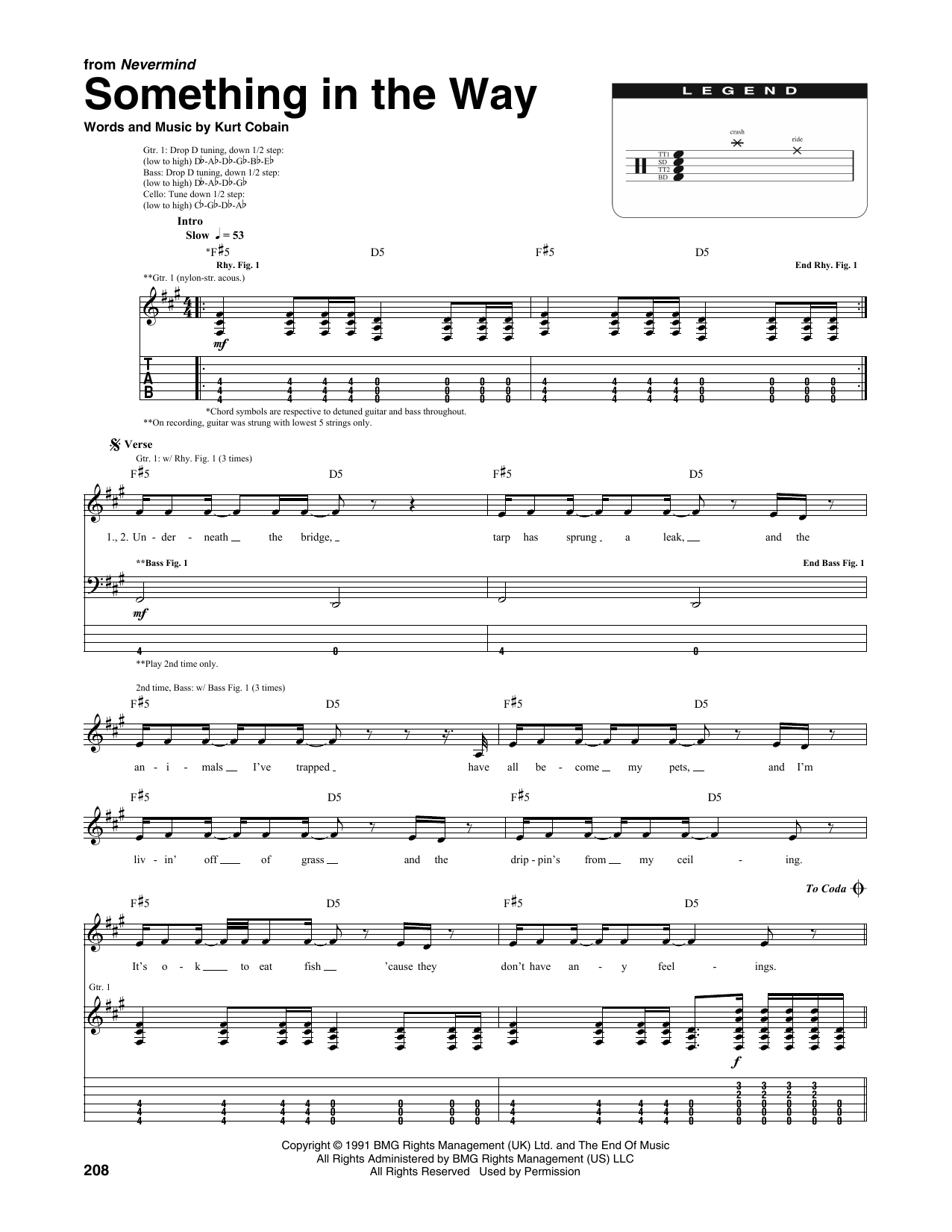 Nirvana Something In The Way (from Nevermind) sheet music notes and chords arranged for Transcribed Score