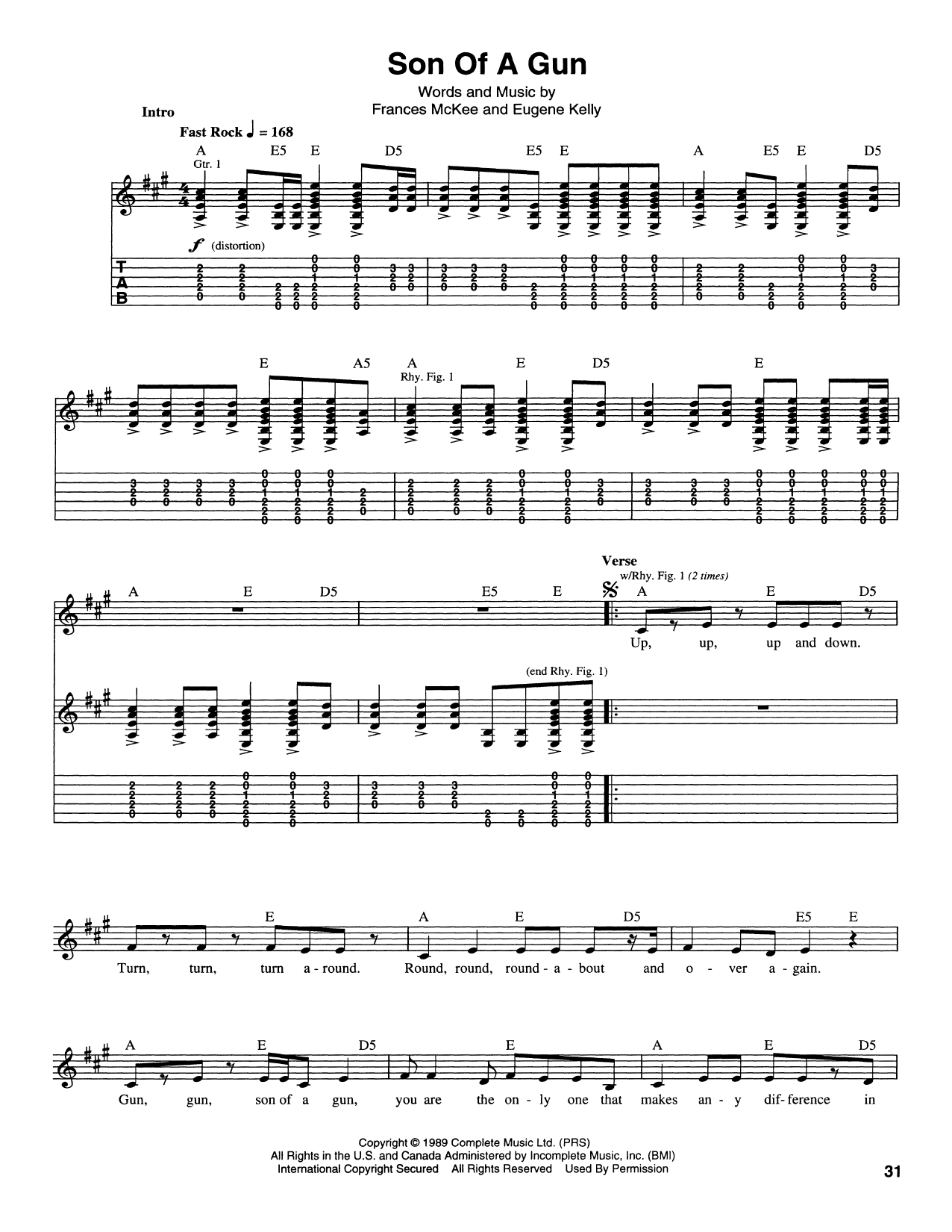 Nirvana Son Of A Gun sheet music notes and chords arranged for Guitar Tab