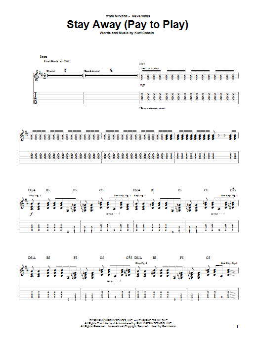 Nirvana Stay Away sheet music notes and chords arranged for Guitar Tab