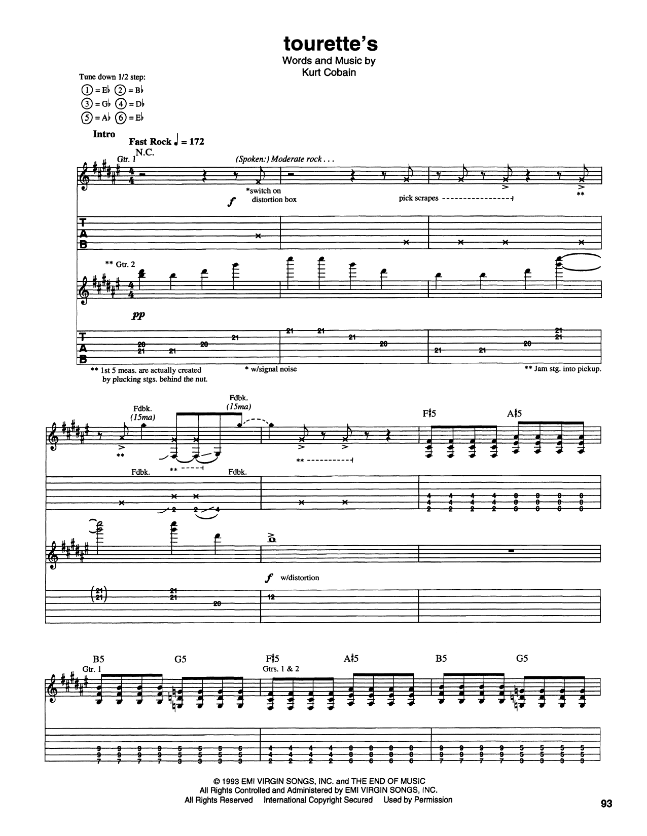 Nirvana Tourrets sheet music notes and chords arranged for Guitar Tab