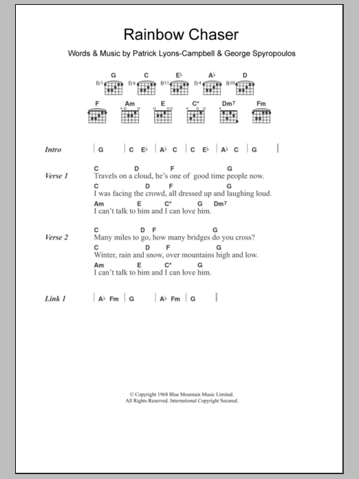 Nirvana (UK) Rainbow Chaser sheet music notes and chords arranged for Guitar Chords/Lyrics